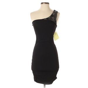 Wyton Black One Shoulder Embellished Neck Dress